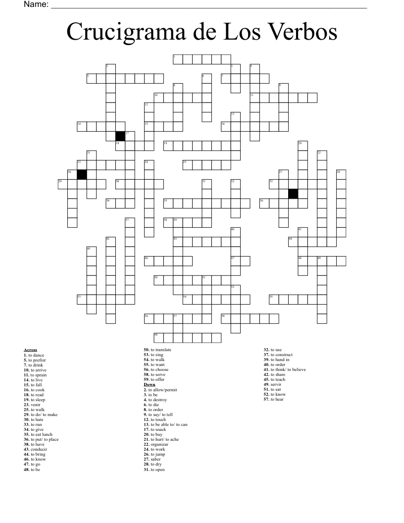 Crucigrama de Los Verbos Crossword