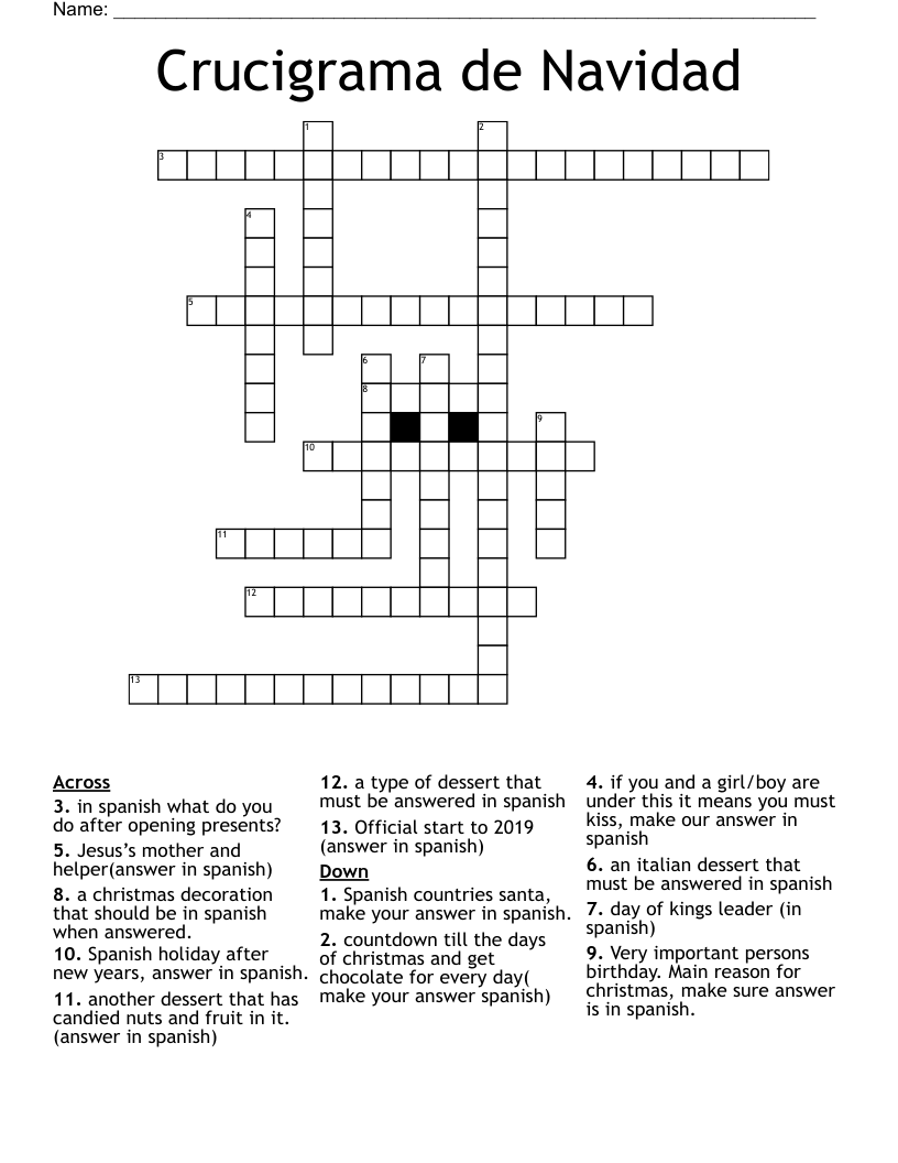 Crucigrama de Navidad Crossword