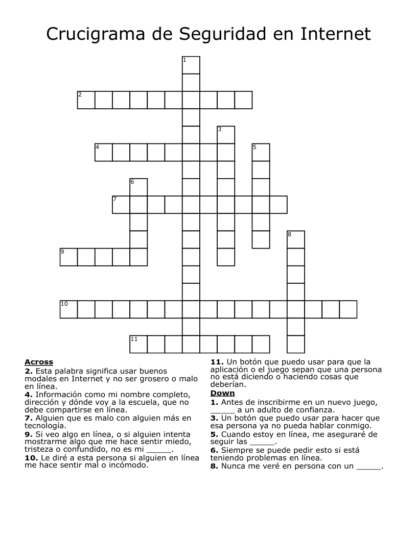 Crucigrama de Seguridad en Internet  Crossword
