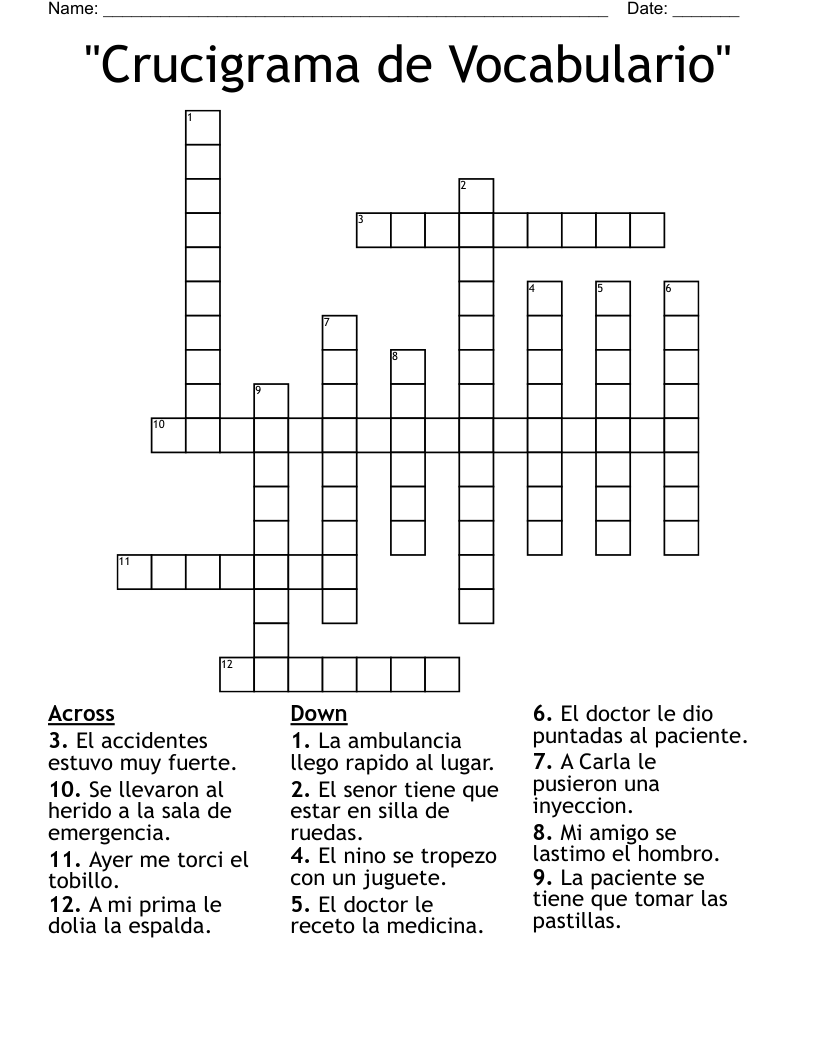 "Crucigrama de Vocabulario" Crossword