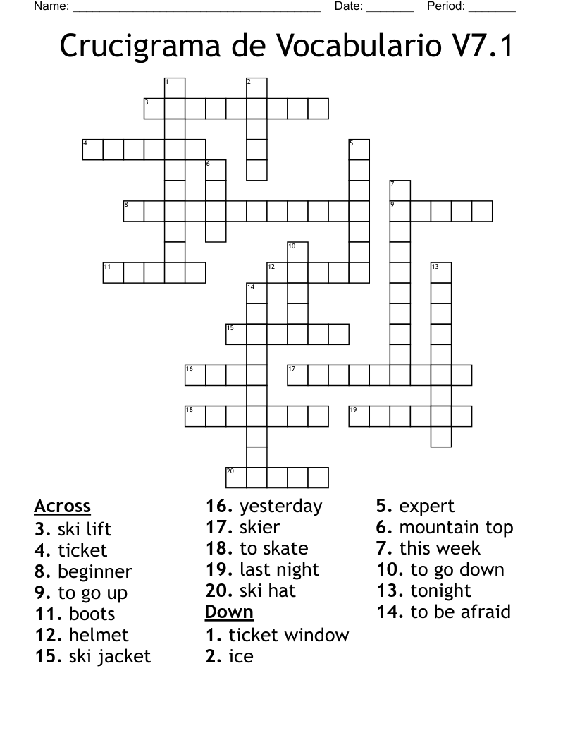 Crucigrama de Vocabulario V7.1 Crossword