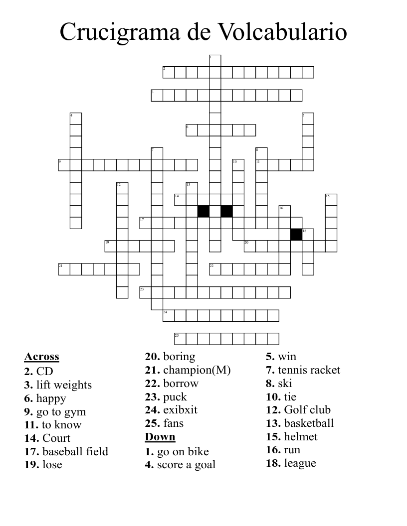 Crucigrama de Volcabulario  Crossword