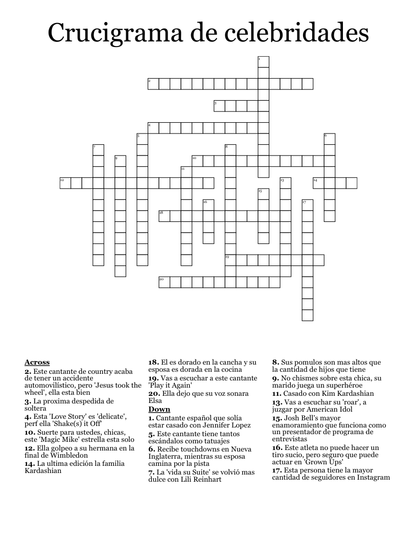 Crucigrama de celebridades Crossword