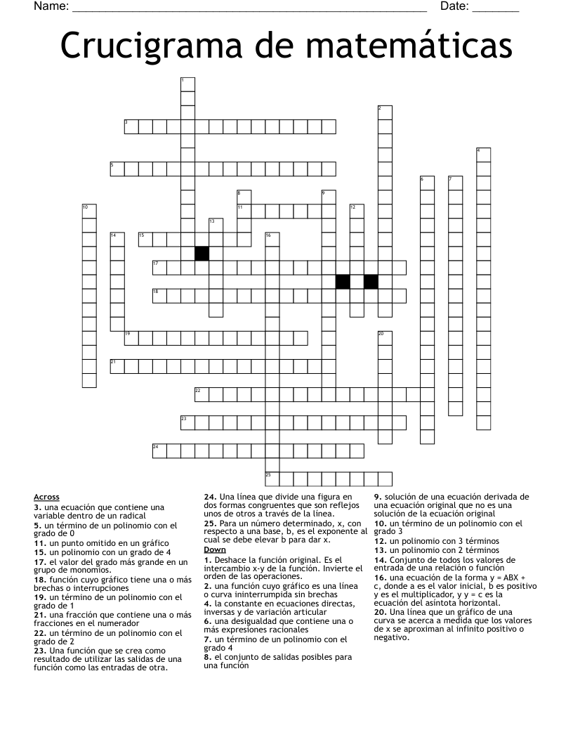 Crucigrama de matemáticas Crossword