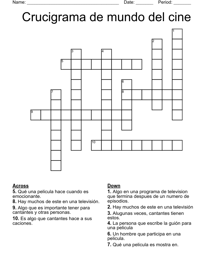 Crucigrama de mundo del cine Crossword