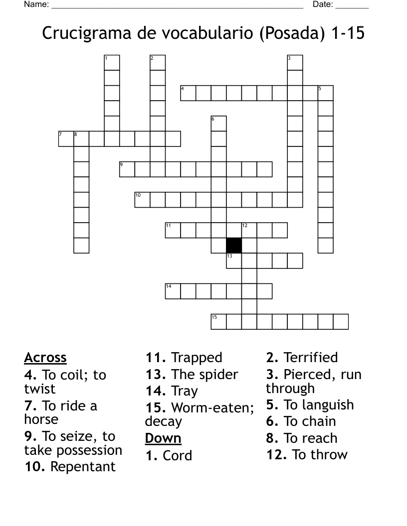 Crucigrama de vocabulario (Posada) 1-15 Crossword