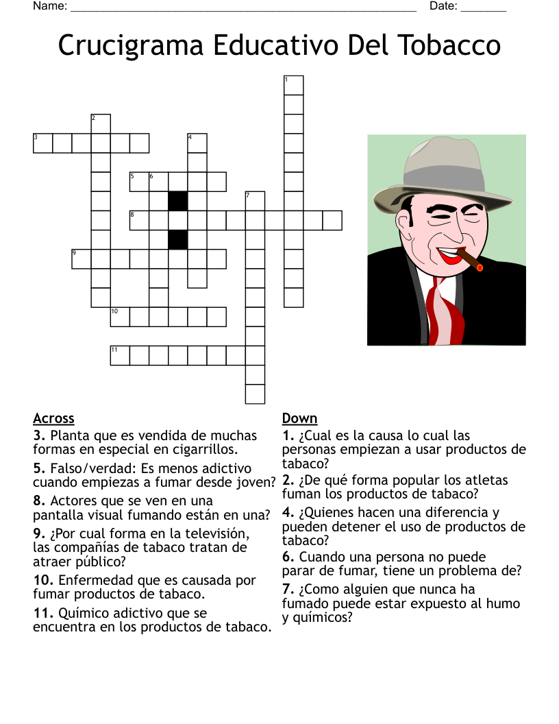 Crucigrama Educativo Del Tobacco Crossword