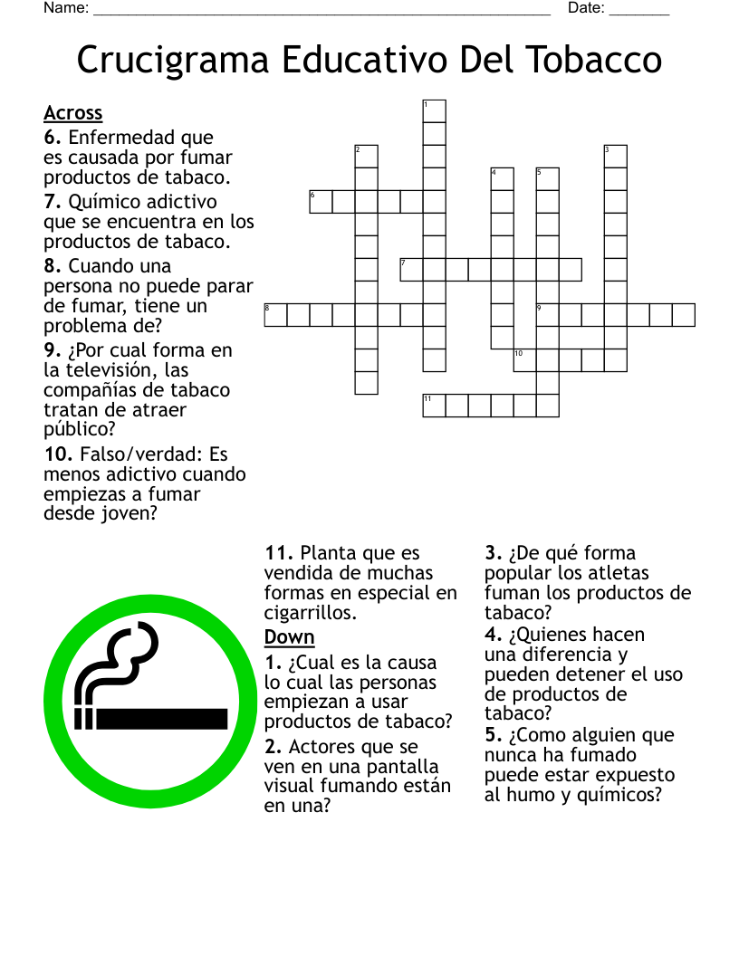 Crucigrama Educativo Del Tobacco Crossword