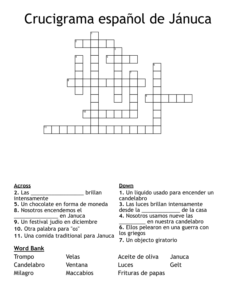 Crucigrama español de Jánuca Crossword