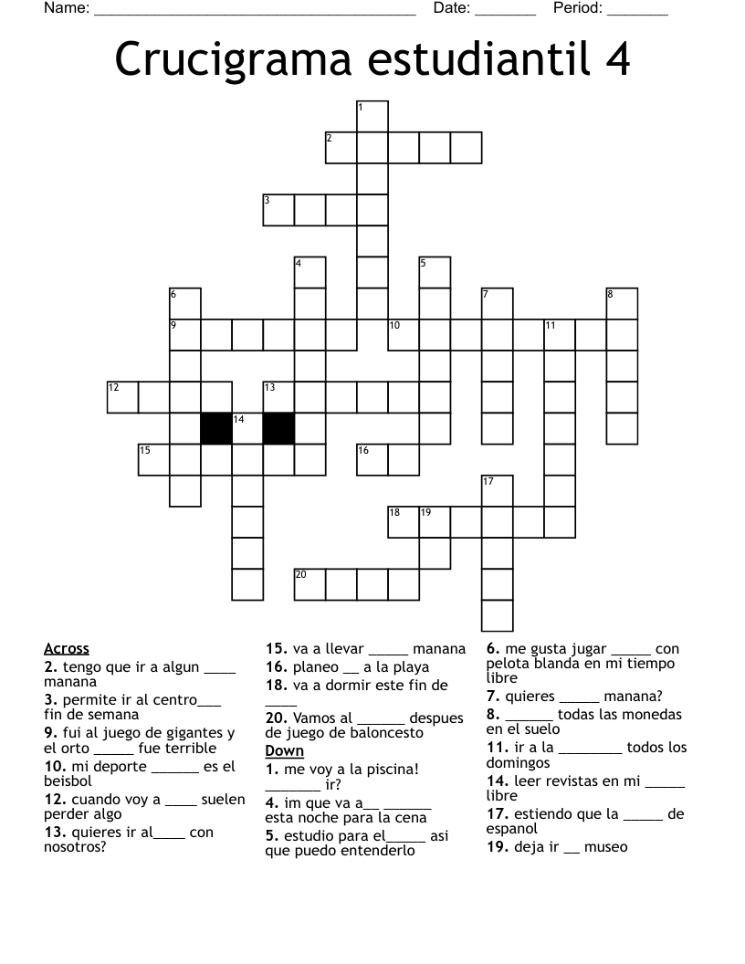 Crucigrama estudiantil 4 Crossword
