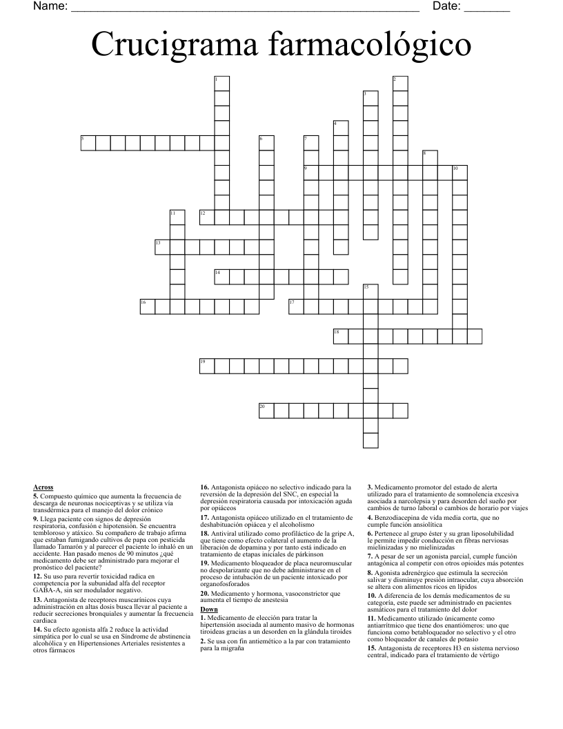 Crucigrama farmacológico Crossword