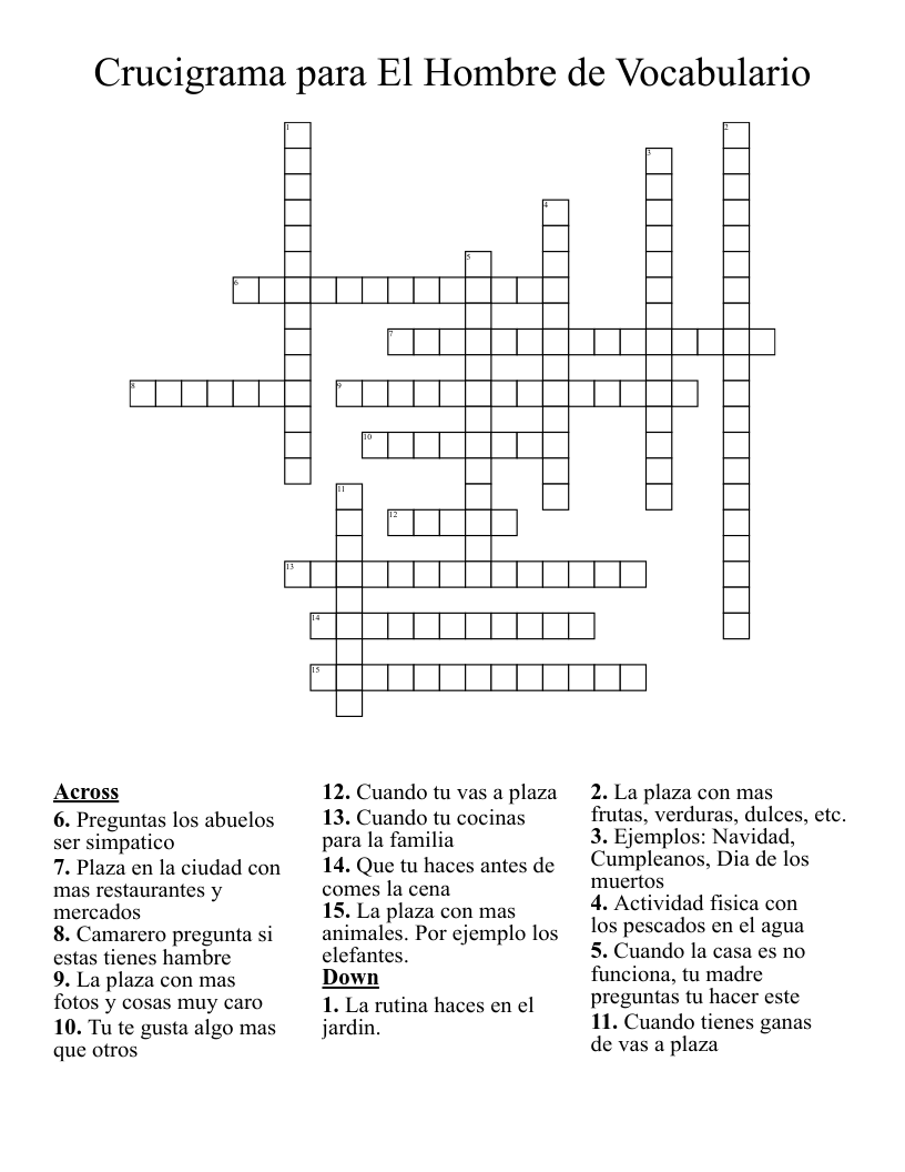 Crucigrama para El Hombre de Vocabulario Crossword