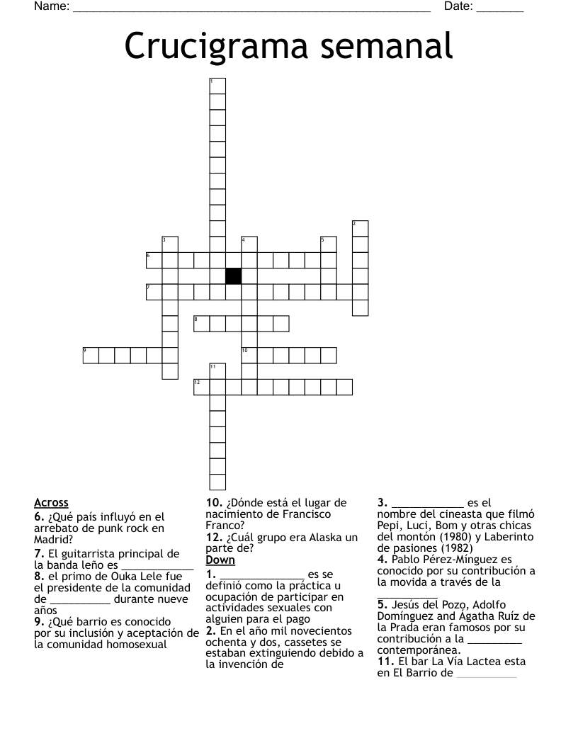 Crucigrama semanal Crossword