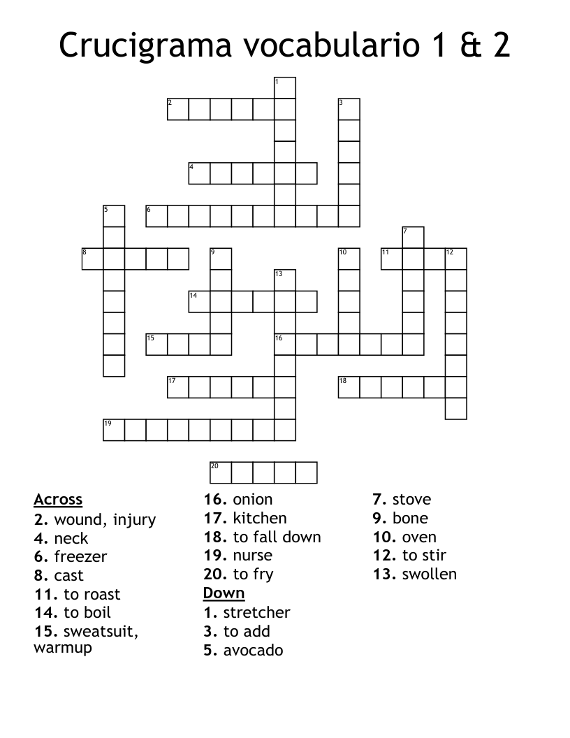 Crucigrama vocabulario 1 & 2 Crossword