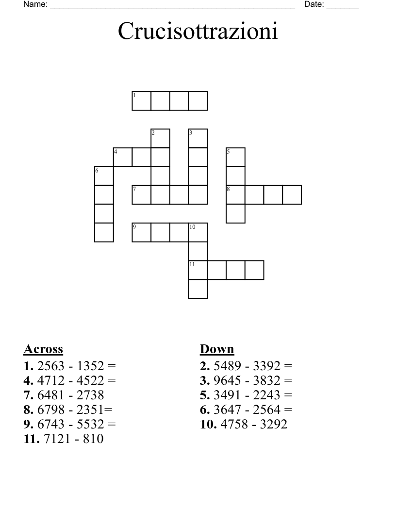Crucisottrazioni Crossword