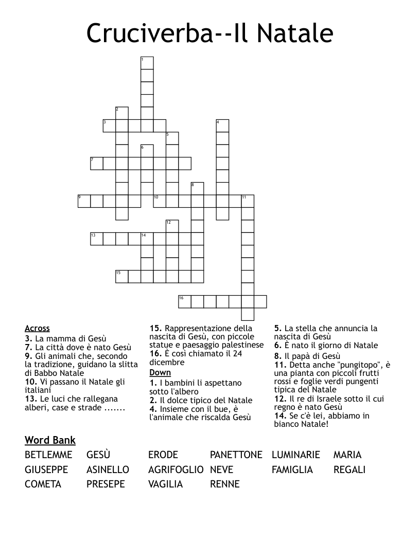 Cruciverba--Il Natale Crossword