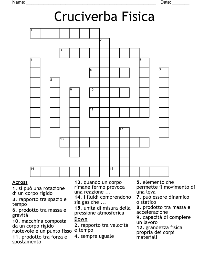 Cruciverba Fisica Crossword