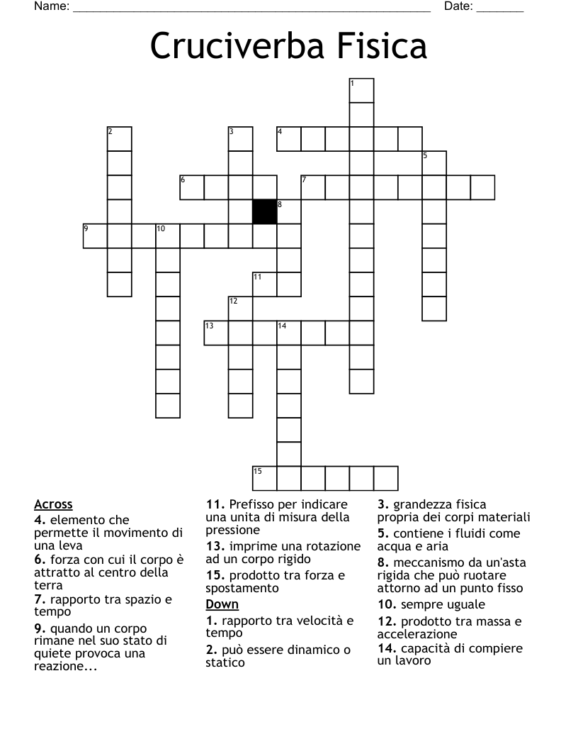 Cruciverba Fisica  Crossword