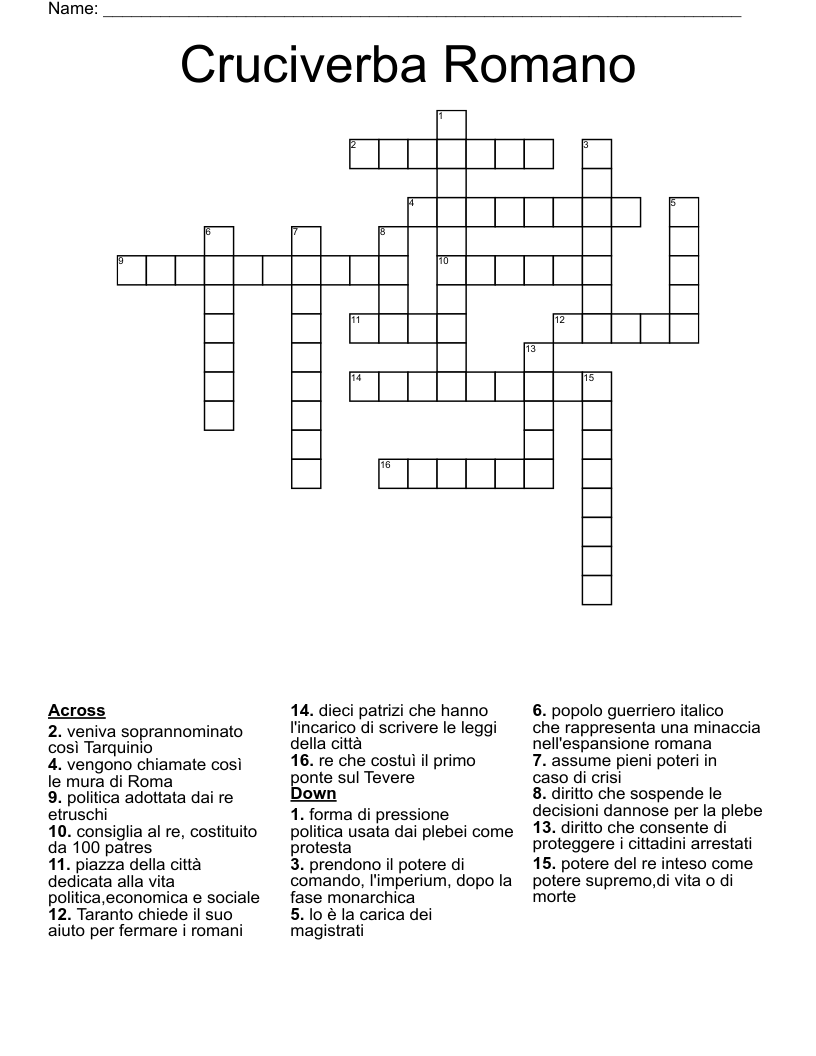Cruciverba Romano Crossword