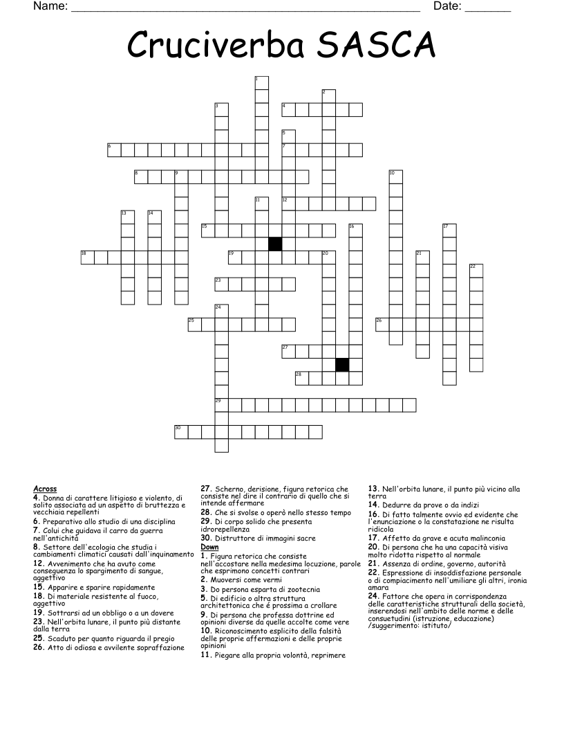 Cruciverba SASCA Crossword