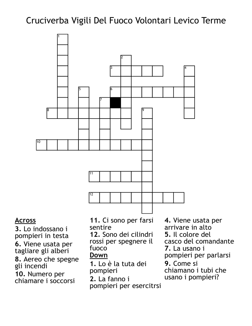 Cruciverba Vigili Del Fuoco Volontari Levico Terme Crossword