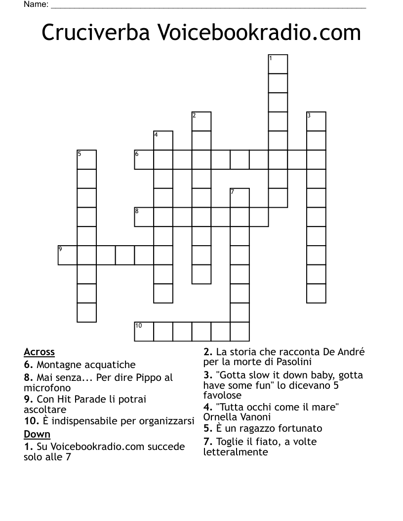 Cruciverba Voicebookradio.com Crossword