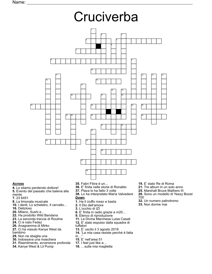 Cruciverba  Crossword