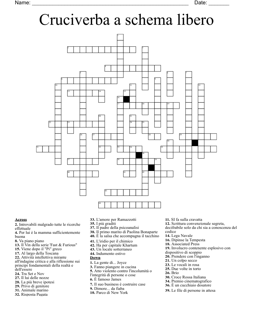 Cruciverba a schema libero Crossword