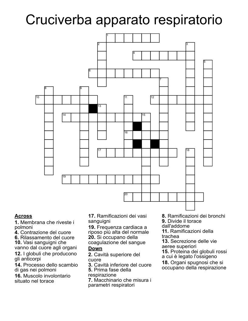 Cruciverba apparato respiratorio Crossword