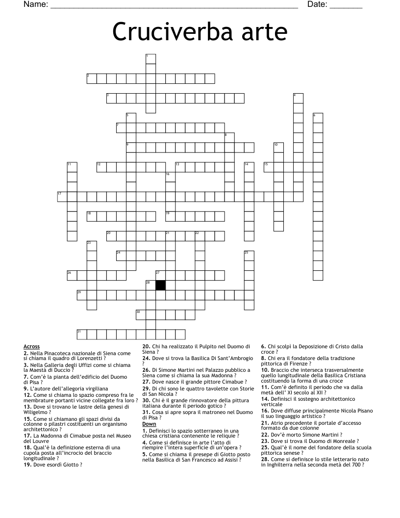 Cruciverba arte  Crossword