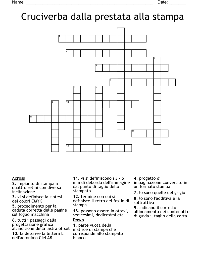 Cruciverba dalla prestata alla stampa Crossword