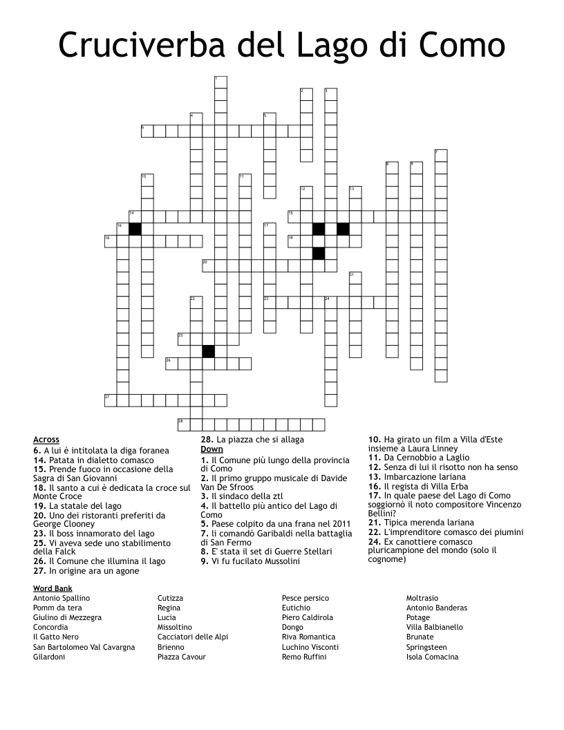Cruciverba del Lago di Como Crossword