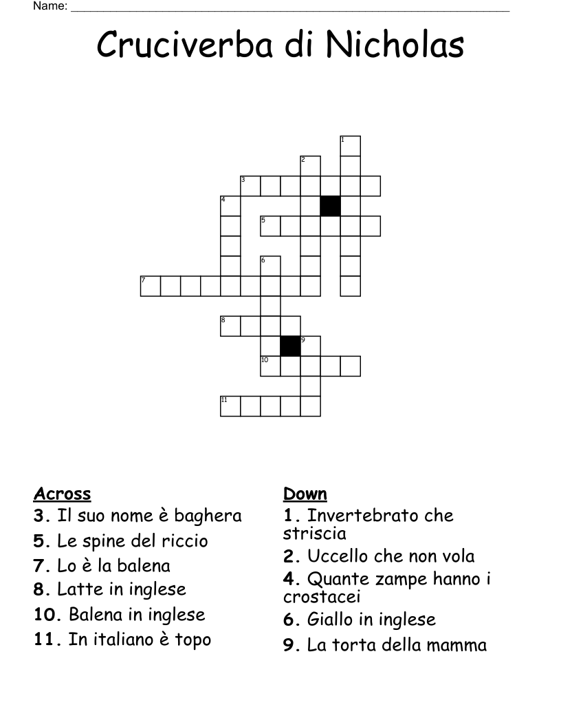 Cruciverba di Nicholas  Crossword