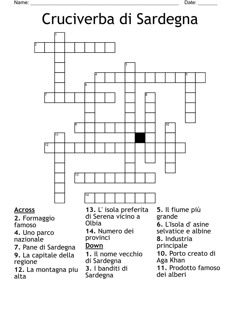 Cruciverba di Sardegna  Crossword