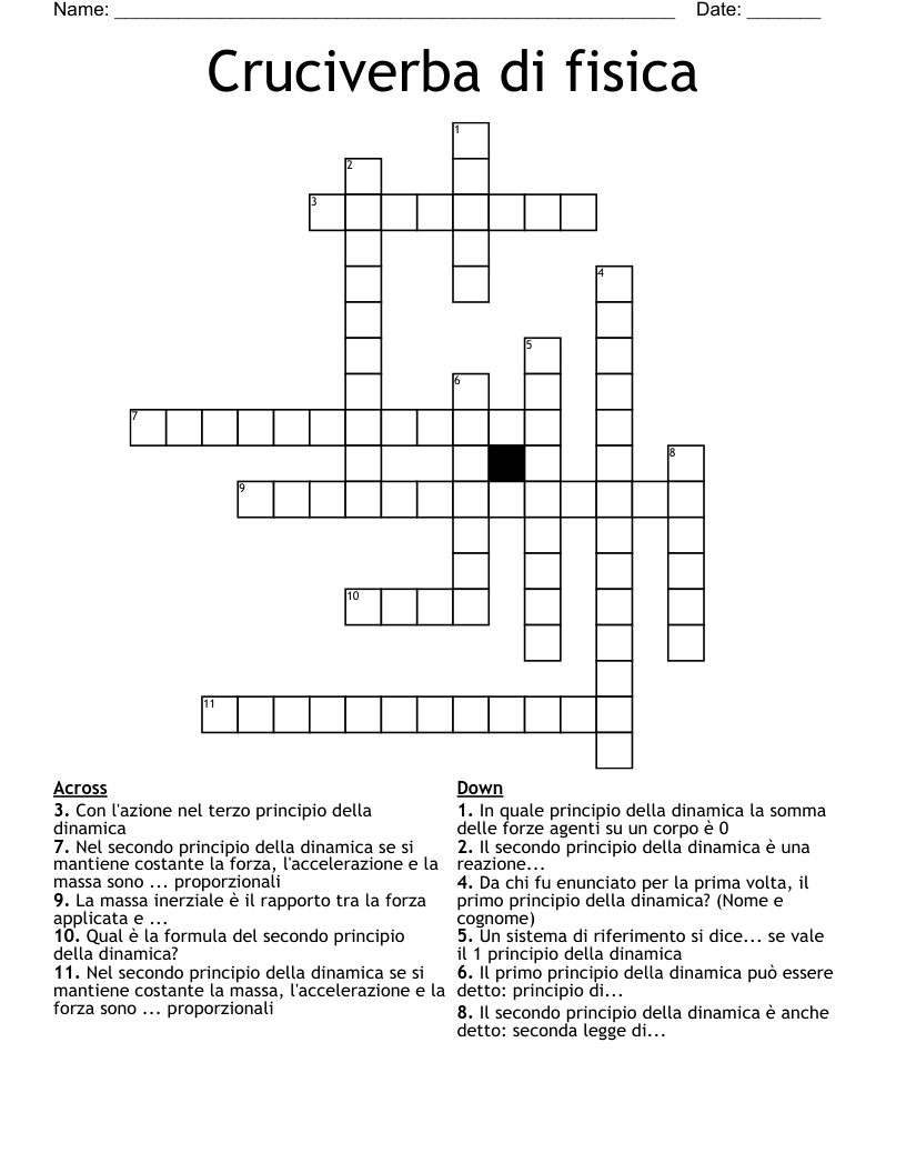 Cruciverba di fisica Crossword