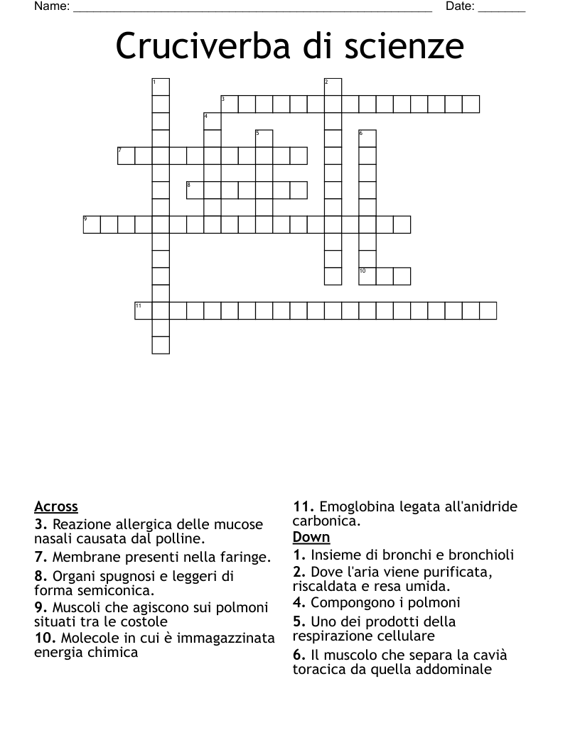 Cruciverba di scienze Crossword