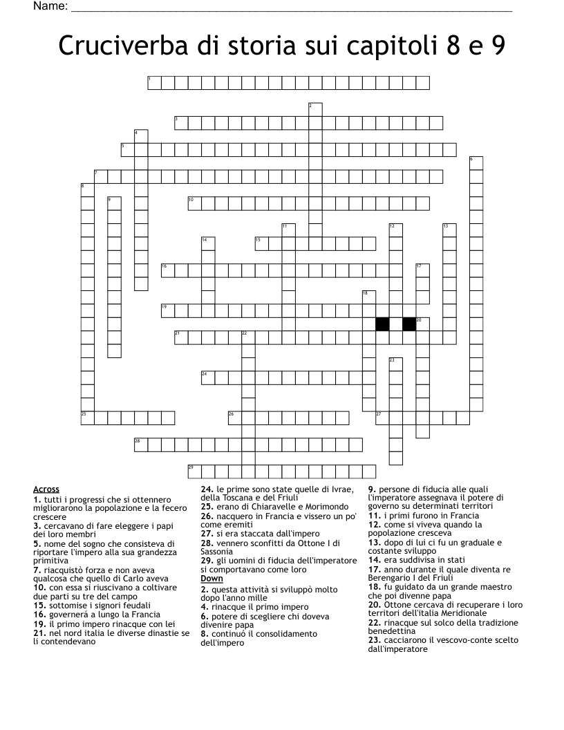 Cruciverba di storia sui capitoli 8 e 9 Crossword
