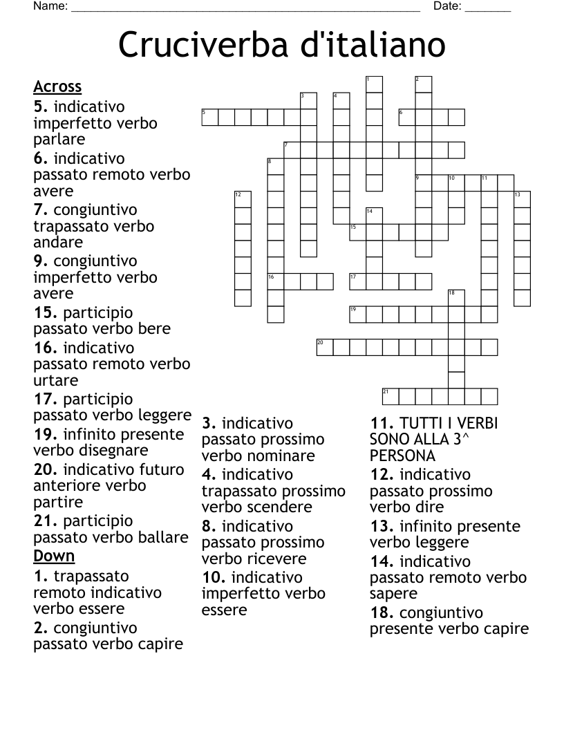 Cruciverba d'italiano Crossword