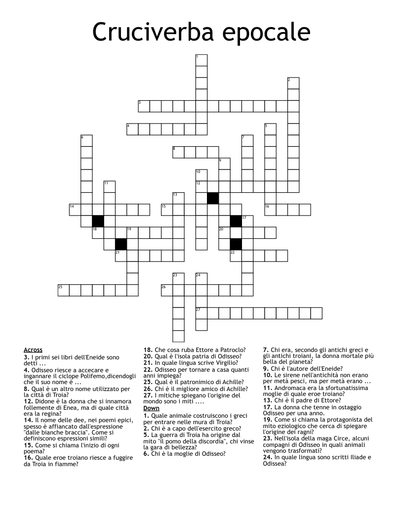 Cruciverba epocale Crossword