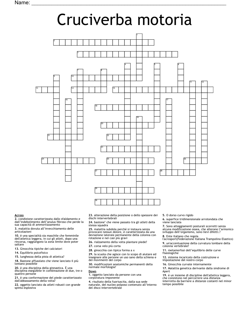 Cruciverba motoria Crossword