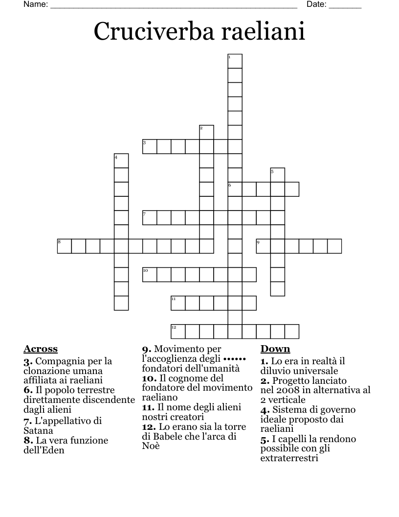 Cruciverba raeliani Crossword