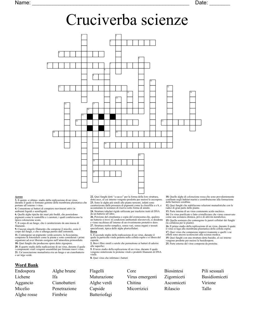 Cruciverba scienze  Crossword