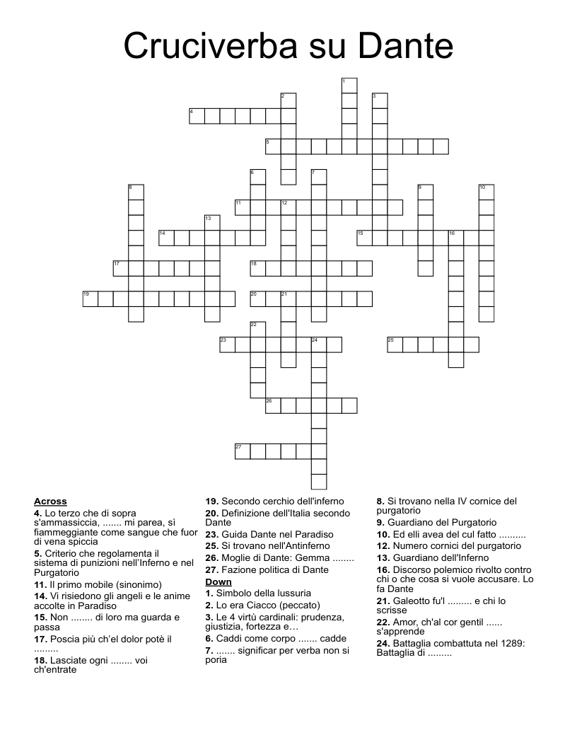 Cruciverba su Dante Crossword