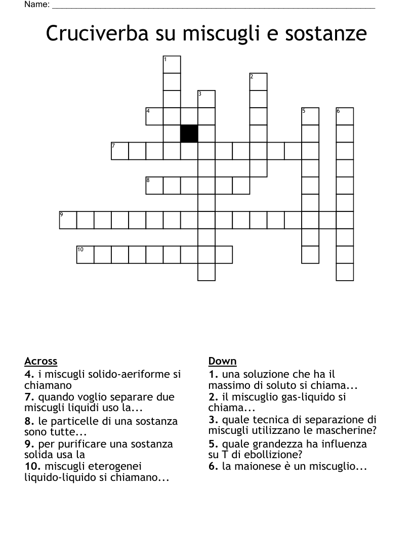 Cruciverba su miscugli e sostanze  Crossword