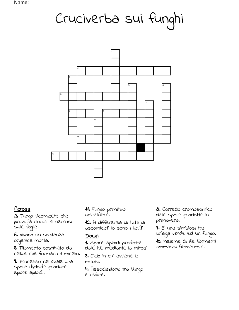 Cruciverba sui funghi Crossword