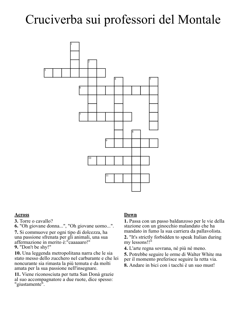 Cruciverba sui professori del Montale Crossword
