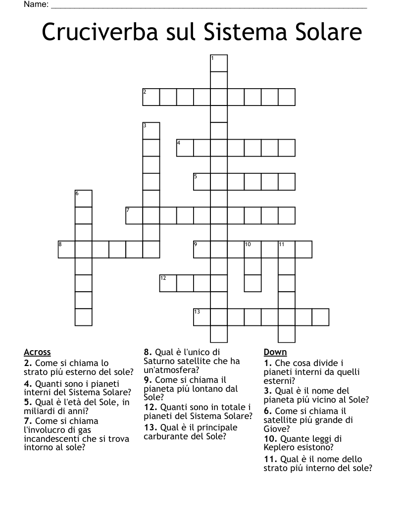 Cruciverba sul Sistema Solare Crossword