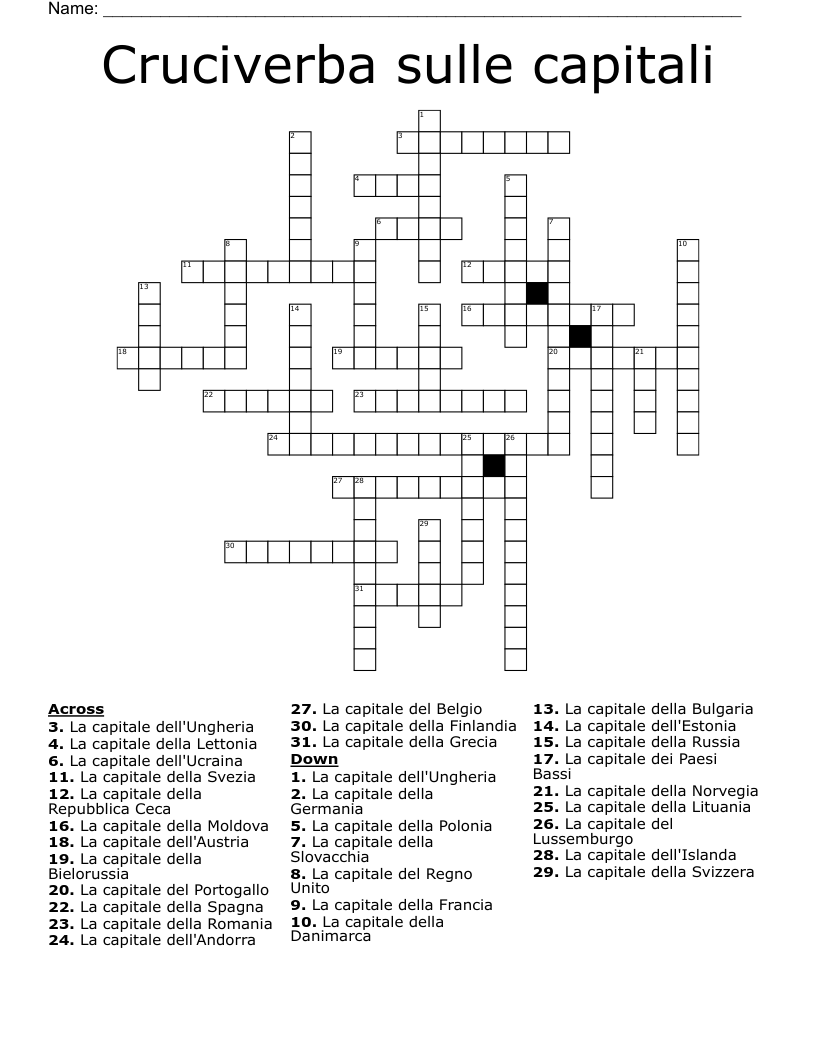 Cruciverba sulle capitali Crossword
