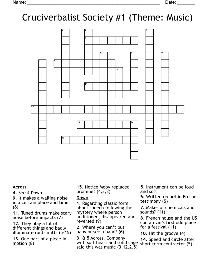 Cruciverbalist Society #1 (Theme: Music) Crossword