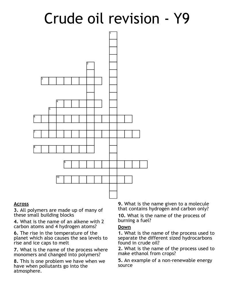 Crude oil revision - Y9 Crossword